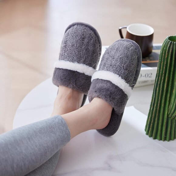 Women's  Grey  Cozy Comfy Memory Foam Slippers Slip-On Indoor House Shoes - Picture 4 of 6